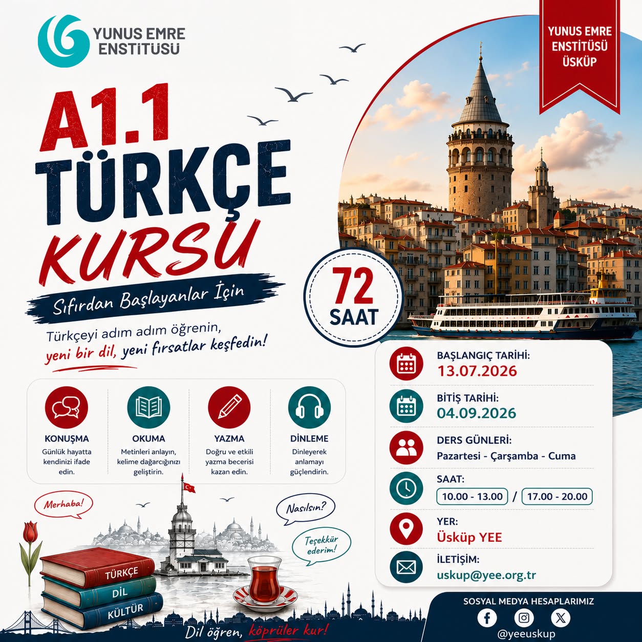 Üsküp Yunus Emre Enstitüsü A1.1 Türkçe Kursu Açıyor