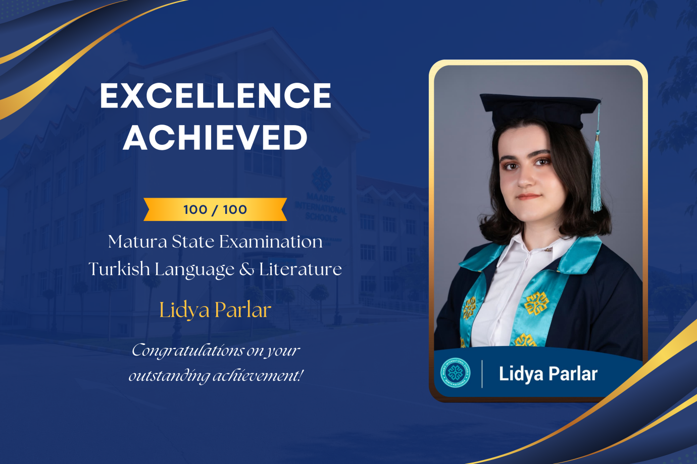 Maarif Okulları Kalkandelen Kampüsü Öğrencisi Lidya Parlar’dan Matura Sınavında Büyük Başarı