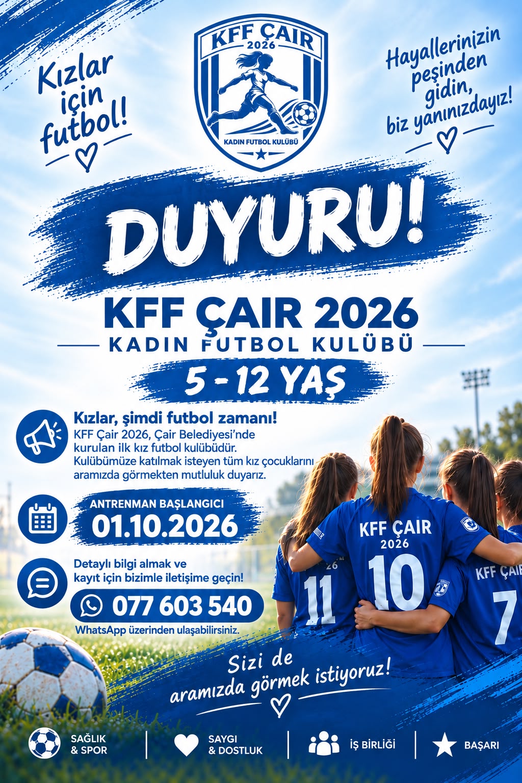 Çair’de Kız Çocukları İçin Yeni Futbol Kulübü Kuruldu