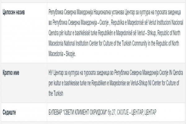 Kuzey Makedonya Cumhuriyeti Türk Topluluğunun Kültür Merkezi - Milli Kurum Üsküp resmen kuruldu